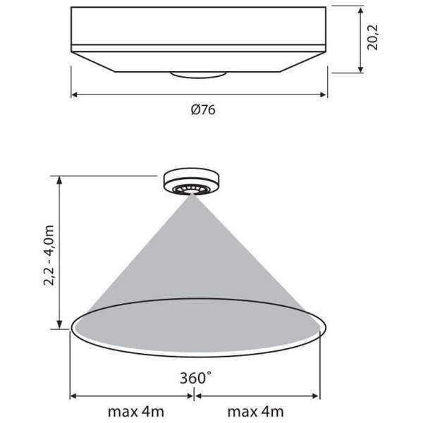 Senzor de miscare aplicat IR Vivalux ROGER, 230V, IP20, Ø76x20.2mm, incandescent 400W, LED 200W, Alb