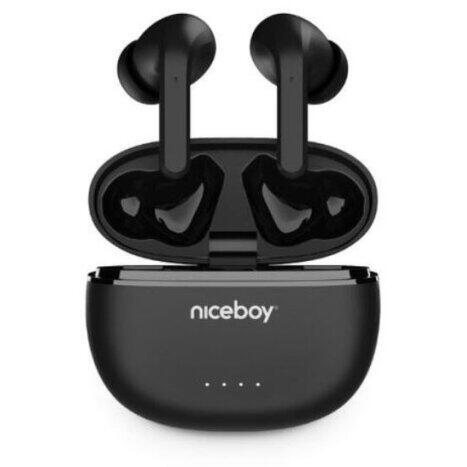 Casti audio in-ear Niceboy HIVE Pins ANC 3, True Wireless, Bluetooth 5.3, Active Noise Cancelling, Microfon, asistent vocal, mod Gaming, mod Ambient, aplicatie mobila, control tactil, IPX4, incarcare rapida, autonomie de pana la 40 ore, negru