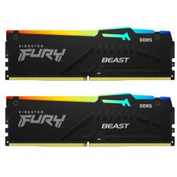 Memorie RAM Kingston, DIMM, DDR5, 64GB, 6000MHz, CL40, 1.35V, FURY Beast, Kit of 2, RGB