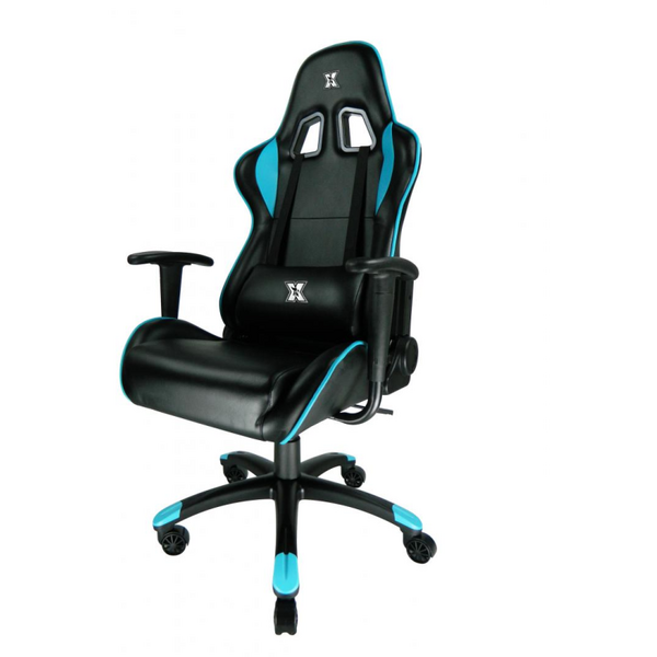 Scaun gaming X by Serioux, Torin, ajustabil, piele sintetica, piston pe gaz, manere reglabile, baza stea cu 5 picioare, greutate maxima admisa 150Kg, perne detasabile, negru si albastru