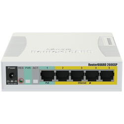 Mikrotik SOHO switch routerboard, RB260GSP, Flash Storage: 128 KB, PoEin: Passive, PoE out: Passive, 5* 10/100/1000 Ethernet ports, SFP DDMI,1* SFP ports