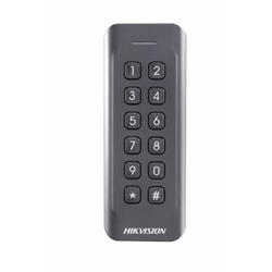 Card reader Hikvision, DS-K1802EK; Reads EM card, with keypad; Card Reading Frequency: 125KHz; Processor: 32-bit; Reading Range: ≤50mm (≤ 1.97"); Supports Wiegand(W27/W35) protocol, Dust-proof, IP 65.