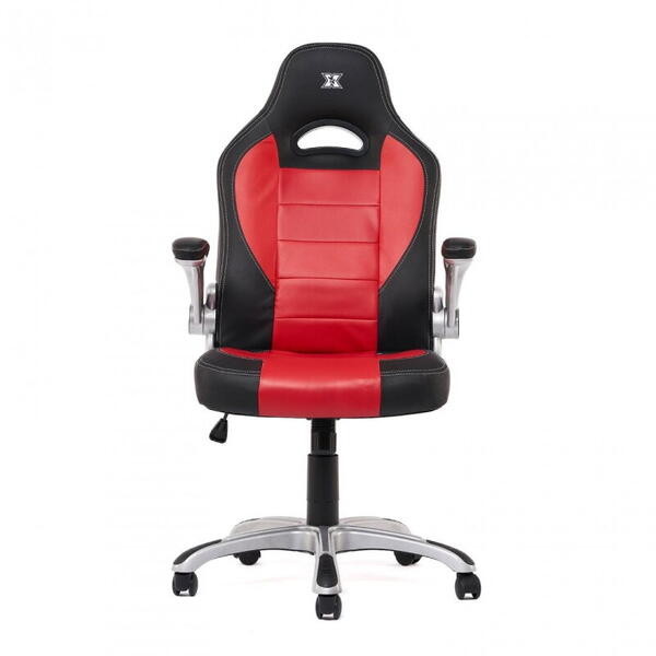 Scaun gaming/racing X by Serioux, Ares, ajustabil, piele sintetica, piston pe gaz, manere reglabile, baza stea cu 5 picioare, greutate maxima admisa 100Kg, negru/rosu