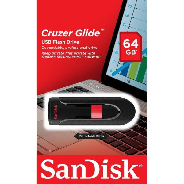 Memorie USB Flash Drive SanDisk Cruzer Glide, 64GB, USB 2.0