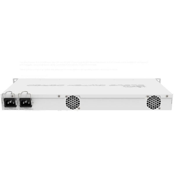 Mikrotik Cloud Router Switch, CRS328-4C-20S-4S+RM; Smart Switch, 20 xSFP cages, 4 x SFP+ cages, 4 x Combo ports (Gigabit Ethernet or SFP),800MHz CPU, 512MB RAM, 1U rackmount case, Dual Power Supplies, RouterOSL5 or SwitchOS (Dual Boot); Max power consumpt