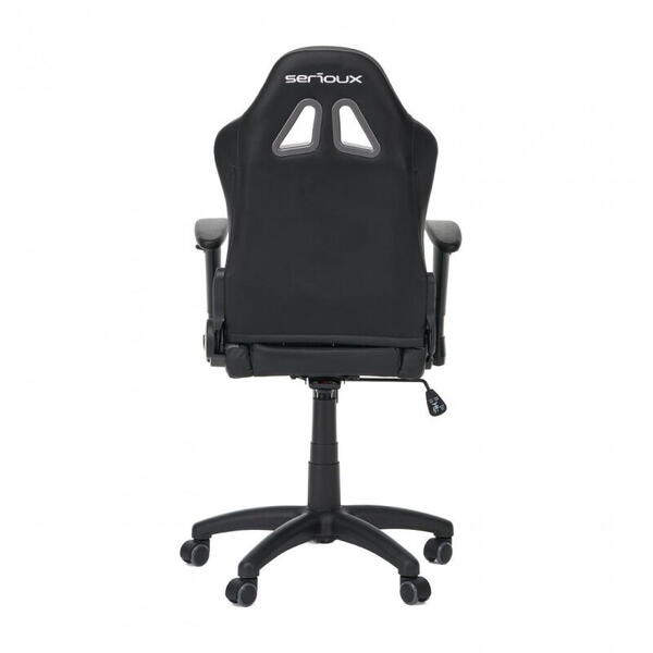 Scaun gaming X by Serioux, KIDS, ajustabil, piele sintetica, piston pe gaz clasa 2, manere reglabile, baza stea cu 5 picioare, greutate maxima admisa 100Kg, perna detasabila, negru/gri