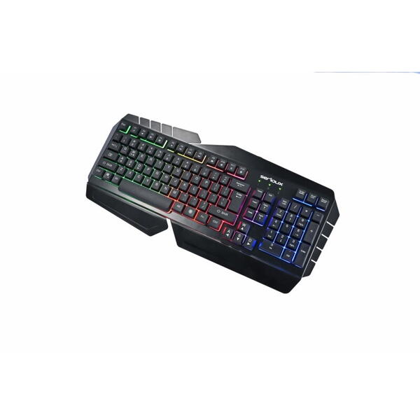 Tastatura gamig Serioux Andor, 104 taste, 19 taste Anti-ghosting , design ergonomic, iluminare rainbow, structura metalica neagra, taste negre, design cu palm rest, cablu USB 1.5M PVC, plug and play, compatibila cu Windows 2000/XP/9X/VISTA/7/8/10