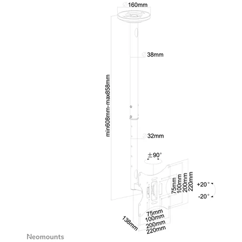 Suport TV de tavan, Neomounts by Newstar FPMA-C060BLACK, 10" - 40", VESA 200x200, suporta pana la 30kg, negru