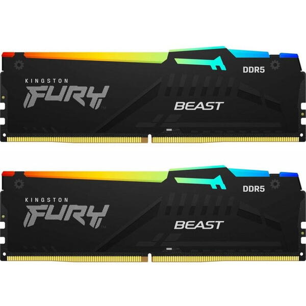 Memorie RAM Kingston FURY Beast RGB, DIMM, 32GB (2x16GB) DDR5, CL40, 5600MHz