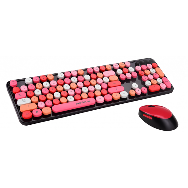 Kit tastatura + mouse Serioux Retro  9900RD, wireless 2.4GHz, US layout, multimedia, mouse optic 800-1600dpi, USB, nano receiver, rosu