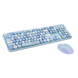 Kit tastatura + mouse Serioux Retro  9900BL, wireless 2.4GHz, US layout, multimedia, mouse optic 800-1600dpi, USB, nano receiver, albastru