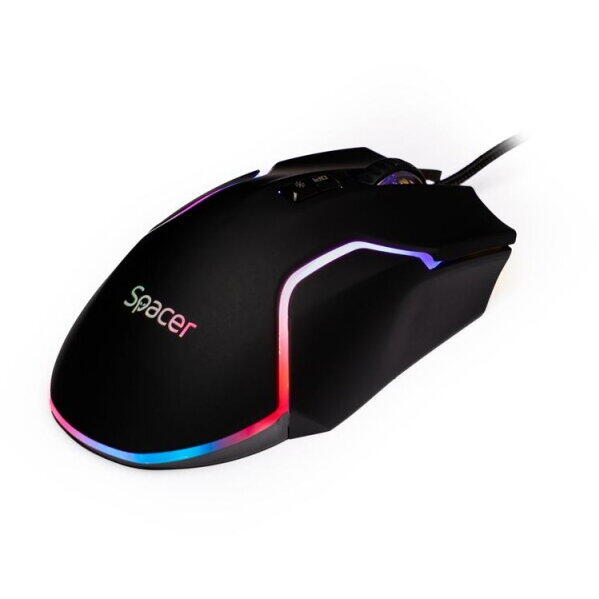 MOUSE Spacer Gaming SPGM-ALIEN-RACE, cu fir, USB, optic, 12.000 dpi, butoane/scroll 8/1, iluminare RGB, negru