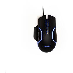 MOUSE Spacer Gaming SPGM-ALIEN-RACE, cu fir, USB, optic, 12.000 dpi, butoane/scroll 8/1, iluminare RGB, negru