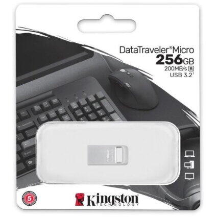 USB Flash Drive Kingston 256GB Data Traveler Micro, USB 3.2 Gen1, Metalic