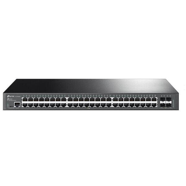 TP-LINK TL-SG3452X Switch JetStream cu management | 48× Porturi Gigabit L2+ și 4× Sloturi 10GE SFP+, Interfață: 48× Poturi RJ45 10/100/1000 Mbps, 4× Sloturi 10G SFP+, 1× Port RJ45 pe console, 1× Port Micro-USB pe console, Fără ventilatoare, Montare în rac