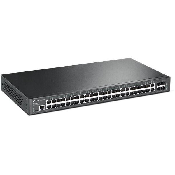 TP-LINK TL-SG3452X Switch JetStream cu management | 48× Porturi Gigabit L2+ și 4× Sloturi 10GE SFP+, Interfață: 48× Poturi RJ45 10/100/1000 Mbps, 4× Sloturi 10G SFP+, 1× Port RJ45 pe console, 1× Port Micro-USB pe console, Fără ventilatoare, Montare în rac