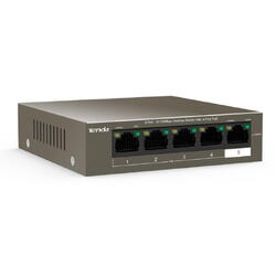 Tenda switch TEF1105P-4-38W, 5-Port 10/100Mbps, 4-porturi POE, Standarde de retea:  IEEE 802.3、 IEEE 802.3u、IEEE 802.3x、 IEEE 802.3af, interfata: 4*10/100 Base-TX Ethernet Ports(Data/Power), 1*10/100 Base-TX Ethernet Port(Data), Dimensiuni: 100.0mmx100.0m