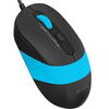 Mouse A4tech, PC sau NB, cu fir, USB, optic, 1600 dpi, butoane/scroll 4/1, buton selectare viteza, negru / albastru