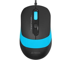 Mouse A4tech, PC sau NB, cu fir, USB, optic, 1600 dpi, butoane/scroll 4/1, buton selectare viteza, negru / albastru