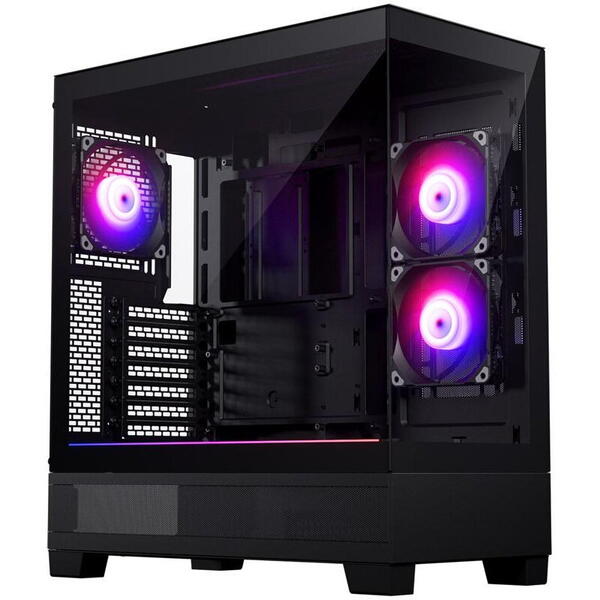 Carcasa PHANTEKS XT VIEW Mid Tower DRGB NEGRU, Tempered Glass, Sloturi Expansiune 7, Drive Bays: 2x 3,5" 5x2,5", Ventilatoare Suportate: 7 (spate: 1x120mm sau 1x140mm, sus: 3x120mm sau 2x140mm, Placa intermediara: 3x120mm ), Ventilatoare incluse: 3(fata: