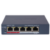 Switch PoE Hikvision DS-3E1105P-EI/M: 4 × 10/100 Mbps PoE port,1 × 10/100 Mbps RJ45 port, 4 porturi PoE maxim 30W,  buget PoE 45W, tensiune alimentara: 48 V DC, 1.04 A, dimensiuni: 105.0 mm × 27.6 mm × 83.1 mm, greutate: 0.220g, montare pe birou sau pe pe