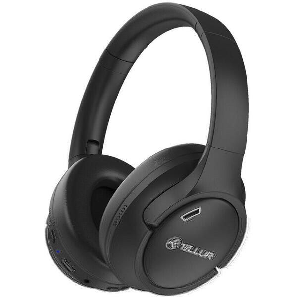 Casti Bluetooth Tellur Vibe, frecventa 2.4GHz, Class 2, sensibiliate 113 ±3dB, impendanta 32Ω, timp ascultare pana la 15 ore cu ANC pornit, pana la 20 de ore cu ANC oprit, negru