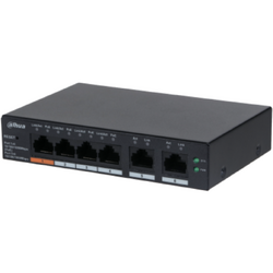 Dahua desktop switch, 6 porturi Gigabit, 4 porturi POE, CS4006-4GT-60, Port 1-4: 4 × RJ-45 10/100/1000 Mbps (POE),  Port 5-6: 2 × RJ-45 10/100/1000 Mbps (uplink), Cloud managed, Layer 2, Switching Capacity: 12Gbps, Packet Forwarding Rate: 8.93 Mpps, Stand