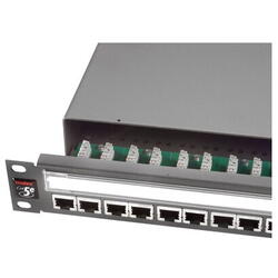 Patch panel 19”, 1U, PowerCat 5e, 24xRJ45, ecranat, suport de cabluri integrat, Graphite - Molex