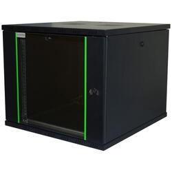 Rack 19'' 15U 600x600, de perete, usa din sticla, panouri detasabile si securizate, dezasamblat, capacitate 100kg, negru RAL9005, D-META-2, DECKRO