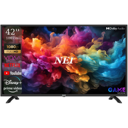 Televizor Smart NEI Full HD 42NE5900H de 106 cm Sistem VIDAA OS Wi-Fi Netflix YouTube Prime Video Disney Plus Audio Dolby Mod Hotel Negru Clasa F Suport Perete Inclus Gratuit