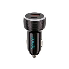 Alim. auto Spacer USB-A&C 17W negru