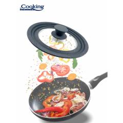 CAPAC STICLA CU MARGINE DIN SILICON AJUSTABILA PE 3 DIMENSIUNI 16/18/20 CM, GRI, COOKING BY HEINNER