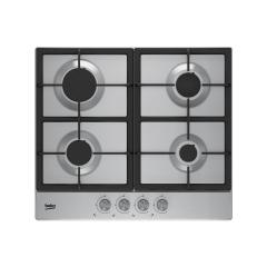 Plita cu gaz incorporabila Beko HIAG64225SX, 4 arzatoare, suprafata inox, panou butoane frontal, High-Efficiency™ Gas Burner, siguranta flacara, gratare din fonta, aprindere integrata, dimensiuni 4.6x58x51 cm, culoare inox