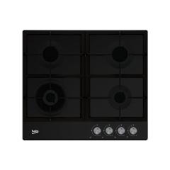 Plita cu gaz incorporabila Beko HIAW64225SB, 4 arzatoare, suprafata inox, panou butoane frontal, High-Efficiency™ Gas Burner, siguranta flacara, gratare din fonta, aprindere integrata, dimensiuni 4,6x58x51 cm, culoare negru