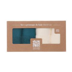 Set 4 prosoape baie 30x50 cm - Blue mix Square Nature